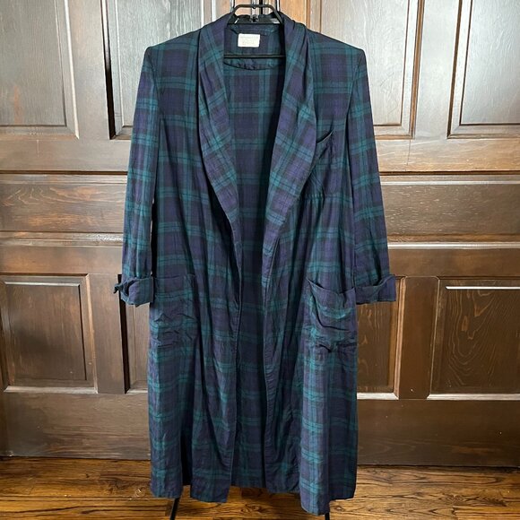 Abercrombie & Fitch Viyella Men's Robe Sz M Vintage Wool Blend Blackwatch Plaid - Picture 6 of 11